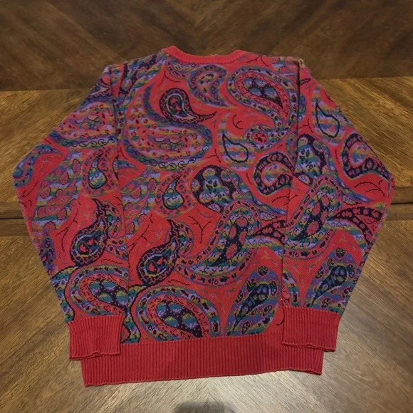 Vintage Tricots St. Raphael Mens S Paisley Crewneck Sweater Red Made in USA |k - Picture 2 of 5